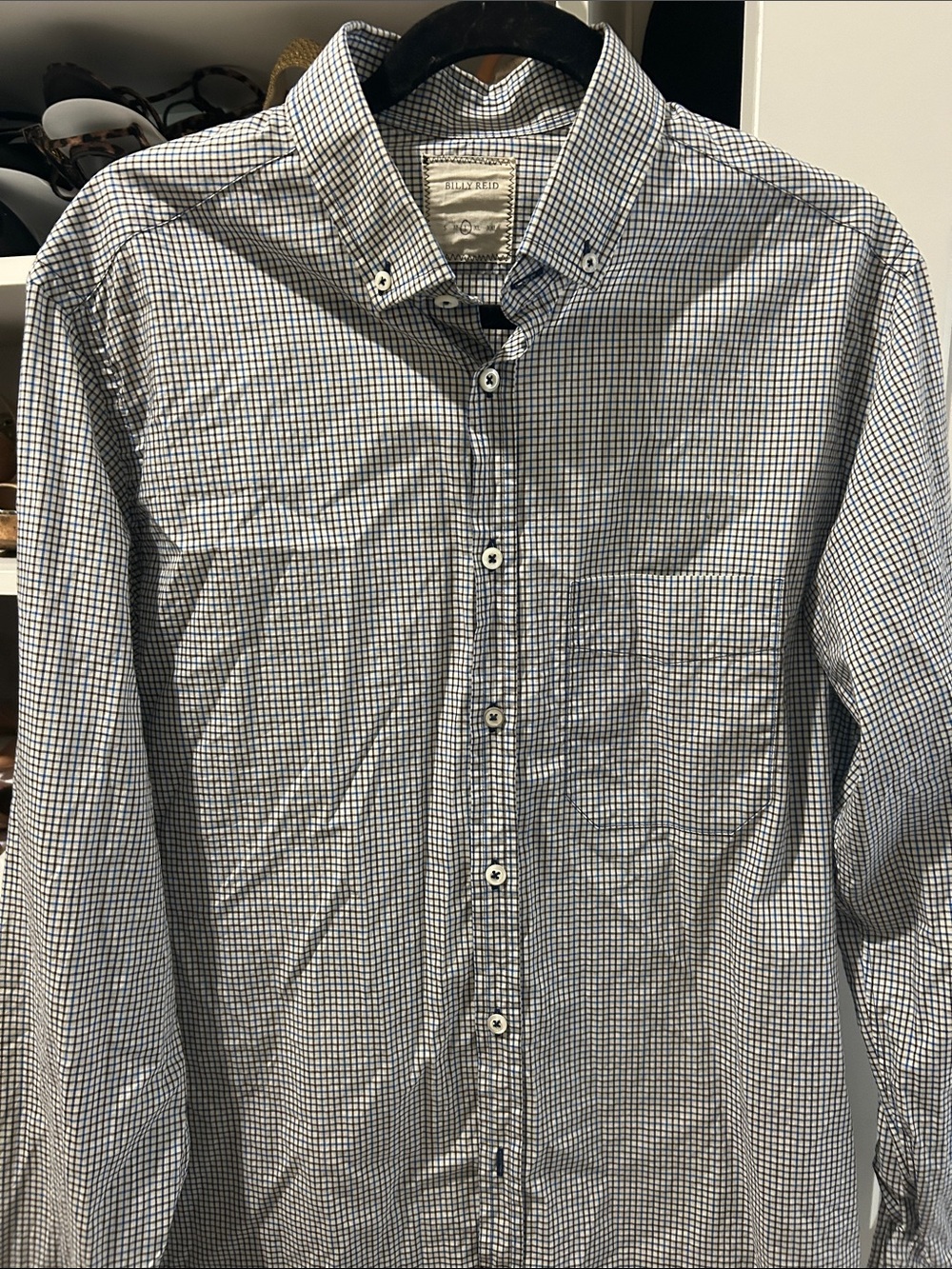 Billy Reid Classic Button-Down Men's Check Shirt in Blue and White